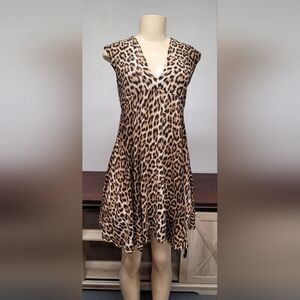 Zara Woman Leopard Print Plunge Neck Dress XS